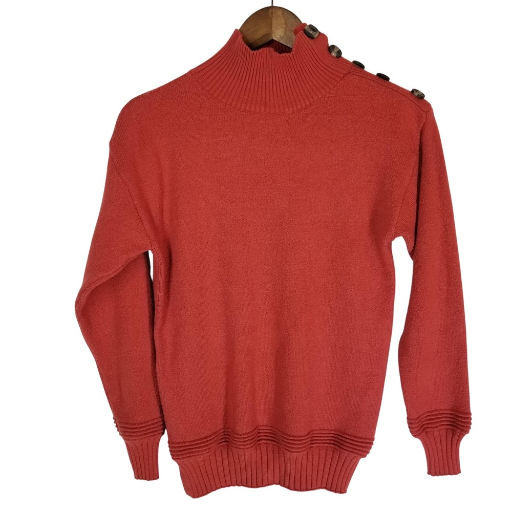 Poof Apparel Womens Mock Neck Button Shoulder Sweater Orange Med Fall‎ Cozy